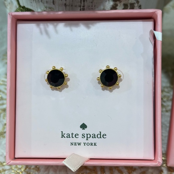 Kate Spade Black and Silver Round Stud Earrings NWT - Picture 2 of 3
